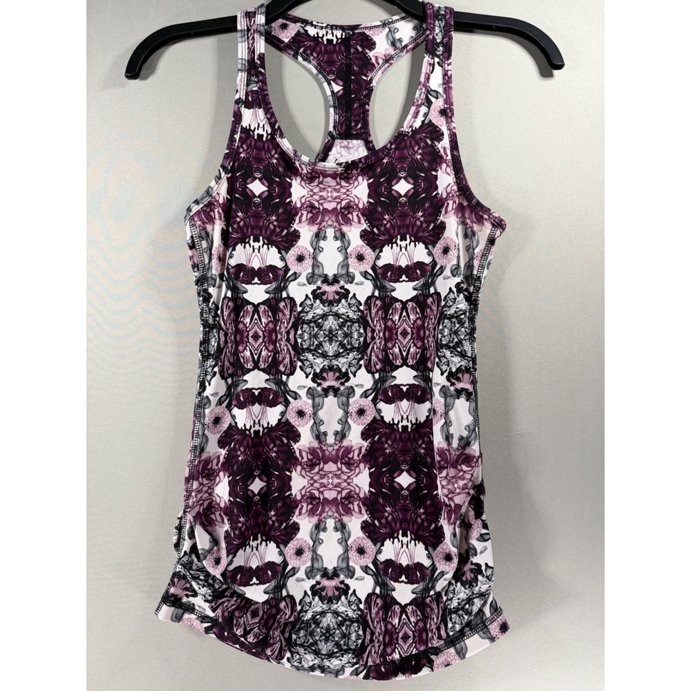 Karma Women Purple Floral Kaleidoscopic Racerback Athletic Yoga Tank Top